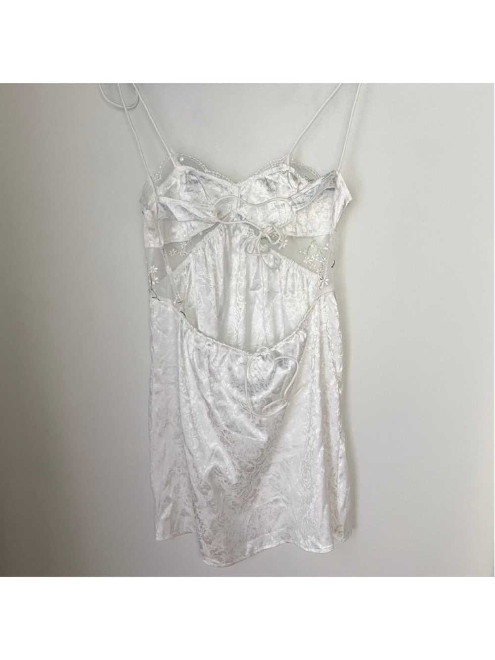 White Slip Dress Lingerie Floral Embroidery Lace Bow M/L Fairy Coquette Bridal - Picture 5 of 11